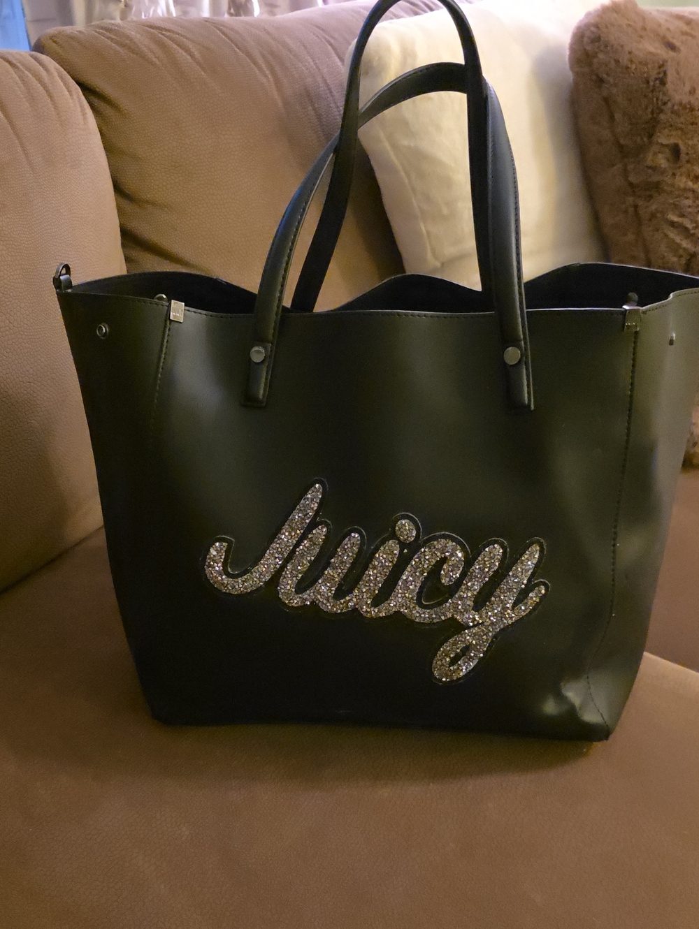 Juicy Couture Black Tote with Glitter 'Juicy' Script And Inside Bag
